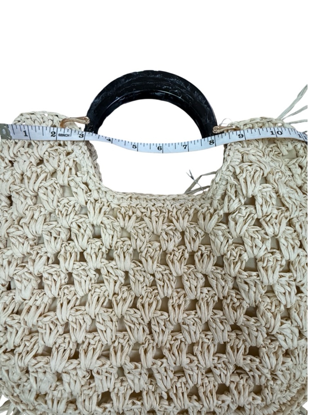 Natural Straw Fringe Tote with Black Handle - Picture 16 of 16